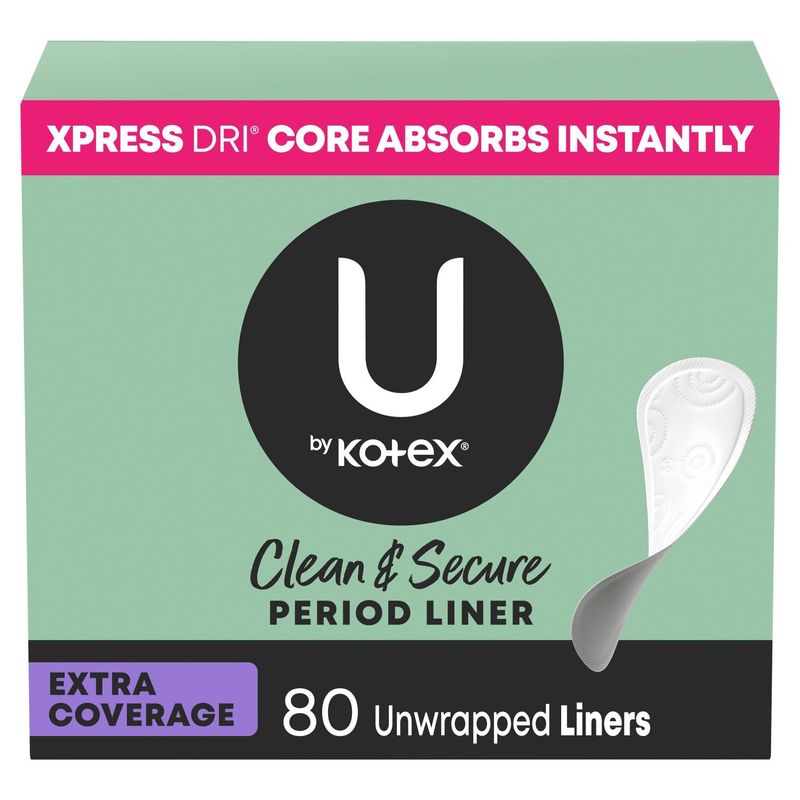 U by Kotex Clean &amp; Secure Extra Coverage Period Liner, 80 count