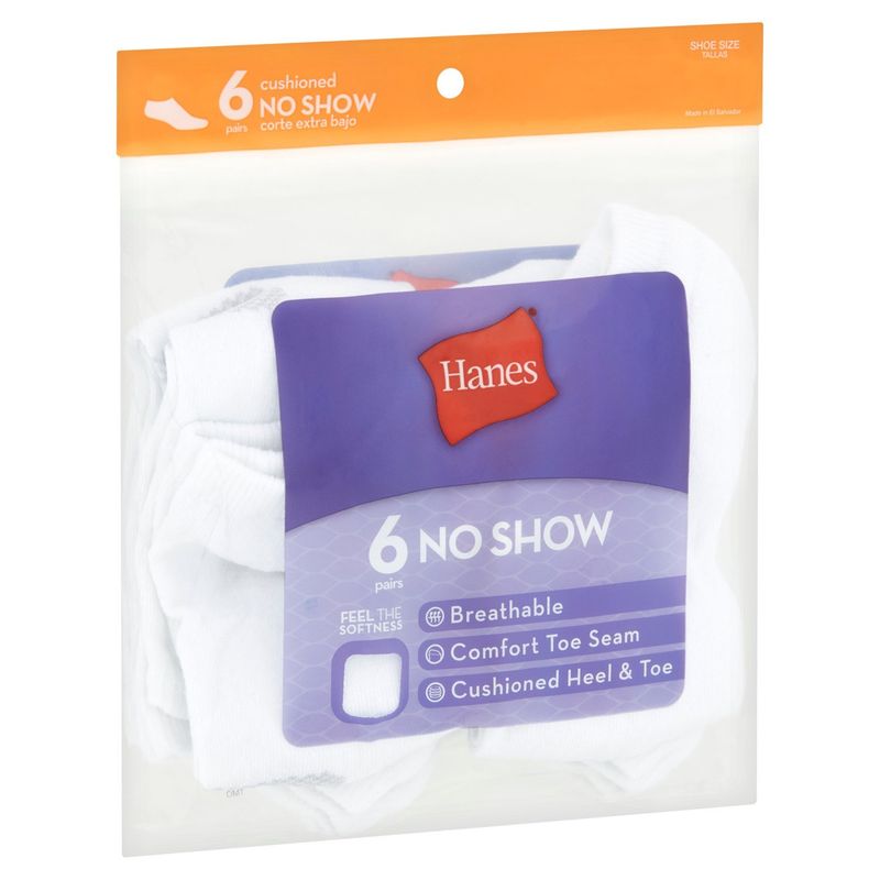 Hanes Women's Cushioned No Show Socks, Shoe Size 5-9, 6 pair