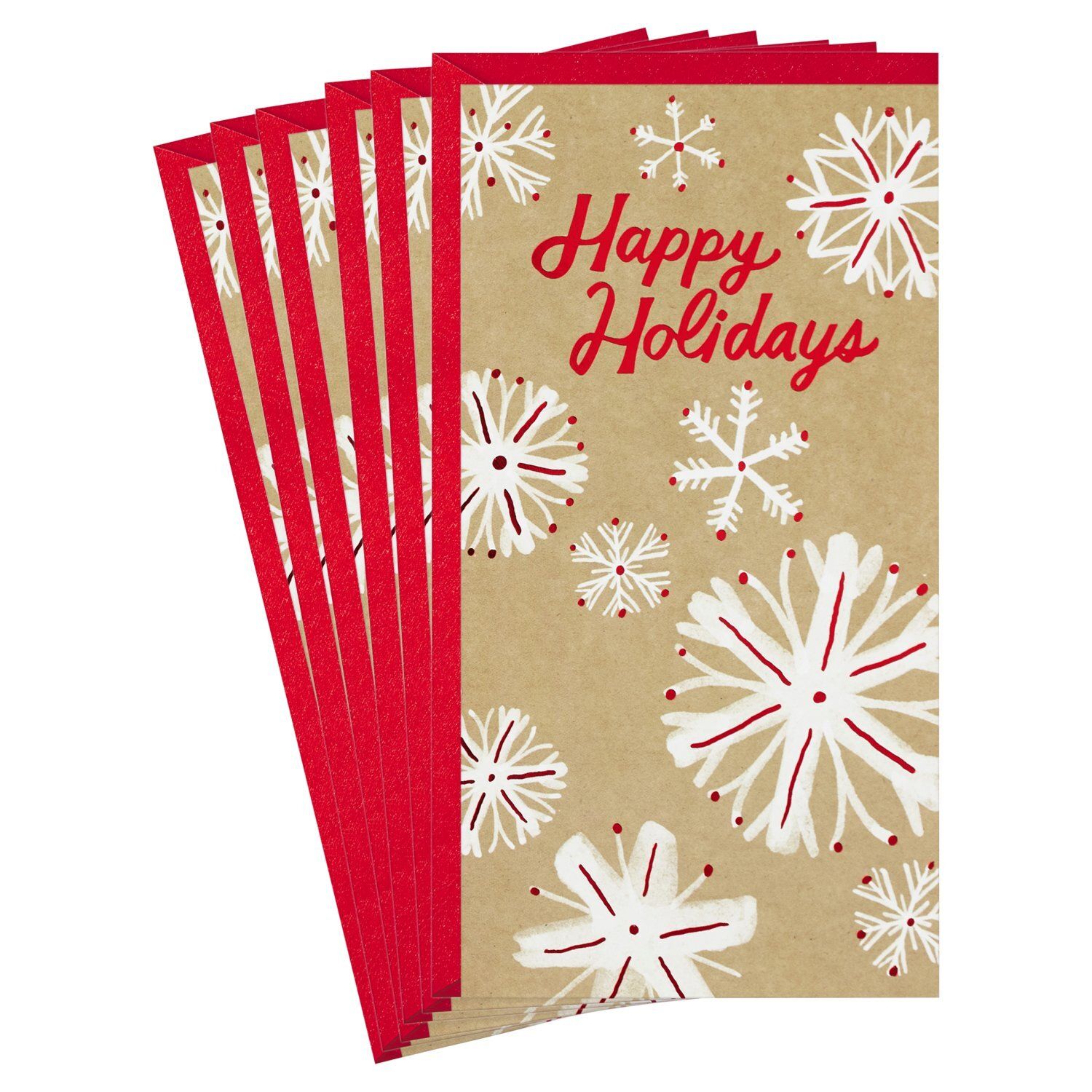 Hallmark Rustic Holiday Money or Gift Card Holder Cards (6 Cards with Envelopes) Red and White Snowflakes, Kraft Brown