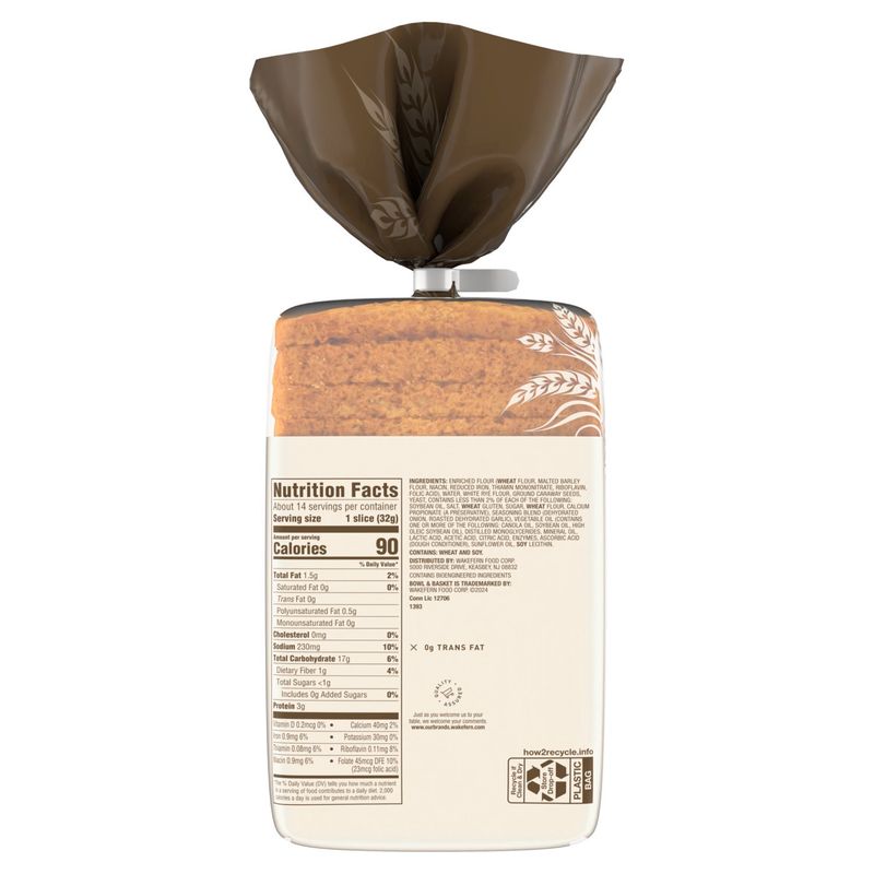 Bowl &amp; Basket Plain Jewish Rye Thin Sliced Bread, 16 oz