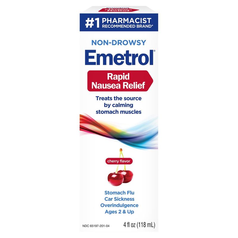 Emetrol Non-Drowsy Cherry Flavor Rapid Nausea Relief Liquid, Ages 2 &amp; Up, 4 fl oz