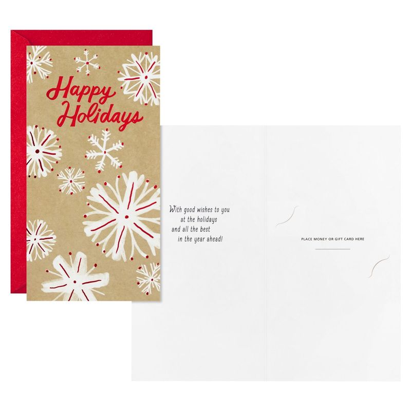 Hallmark Rustic Holiday Money or Gift Card Holder Cards (6 Cards with Envelopes) Red and White Snowflakes, Kraft Brown