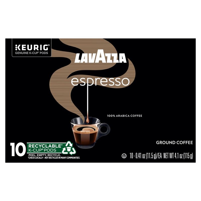 Lavazza Espresso 100% Arabica Ground Coffee K-Cup Pods, 0.41 oz, 10 count