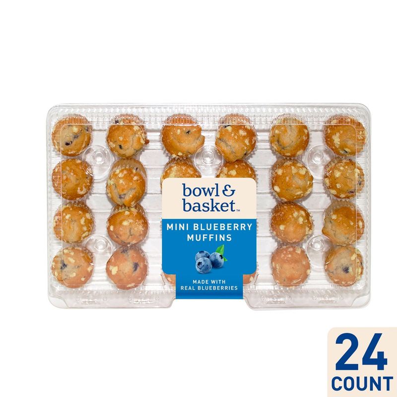 Bowl &amp; Basket Mini Blueberry Muffins, 24 count, 21 oz