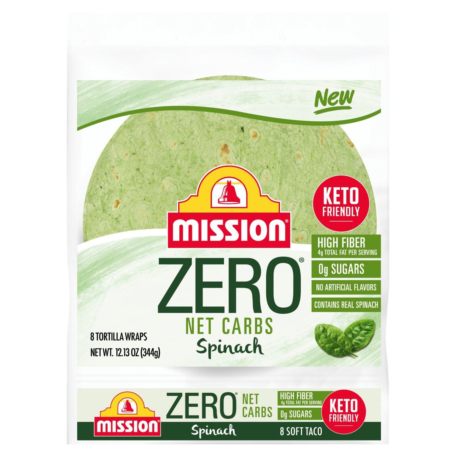Mission Zero Net Carbs Spinach Tortilla Wraps, 8 count, 12.13 oz