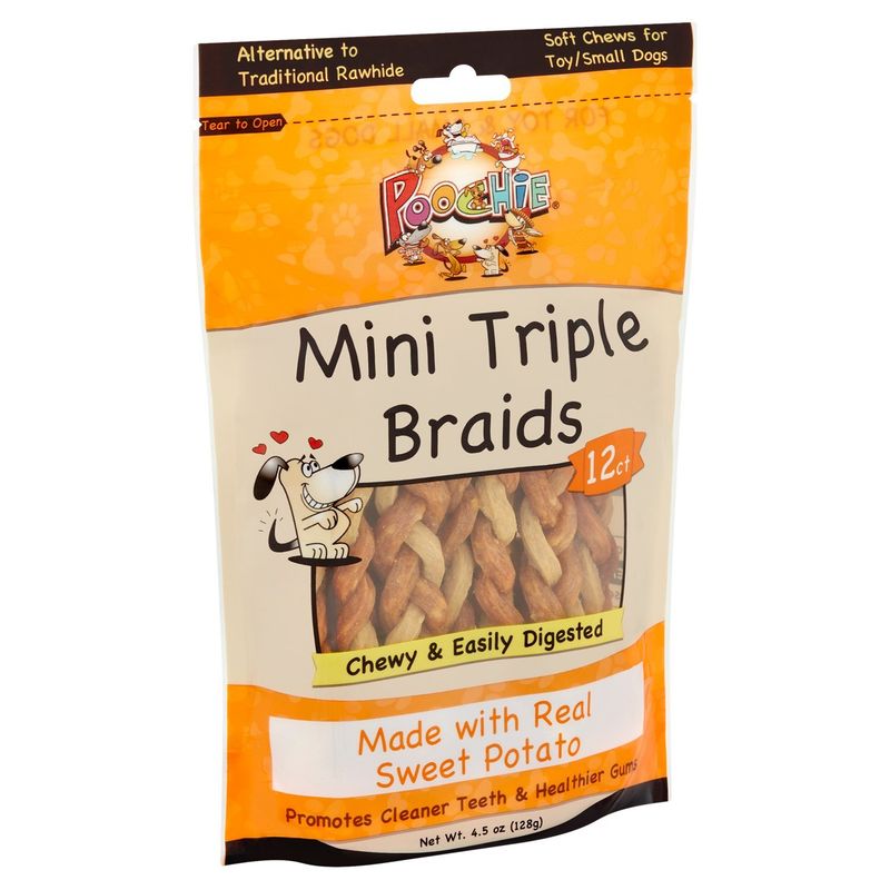 Poochie Mini Triple Braids Soft Chews for Toy/Small Dogs, 12 count, 4.5 oz