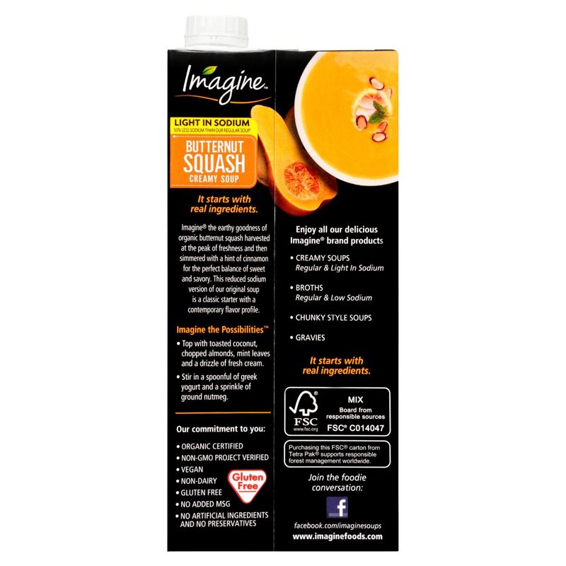 Imagine™ Organic Light in Sodium Butternut Squash Creamy Soup 32 fl. oz. Aseptic Pack