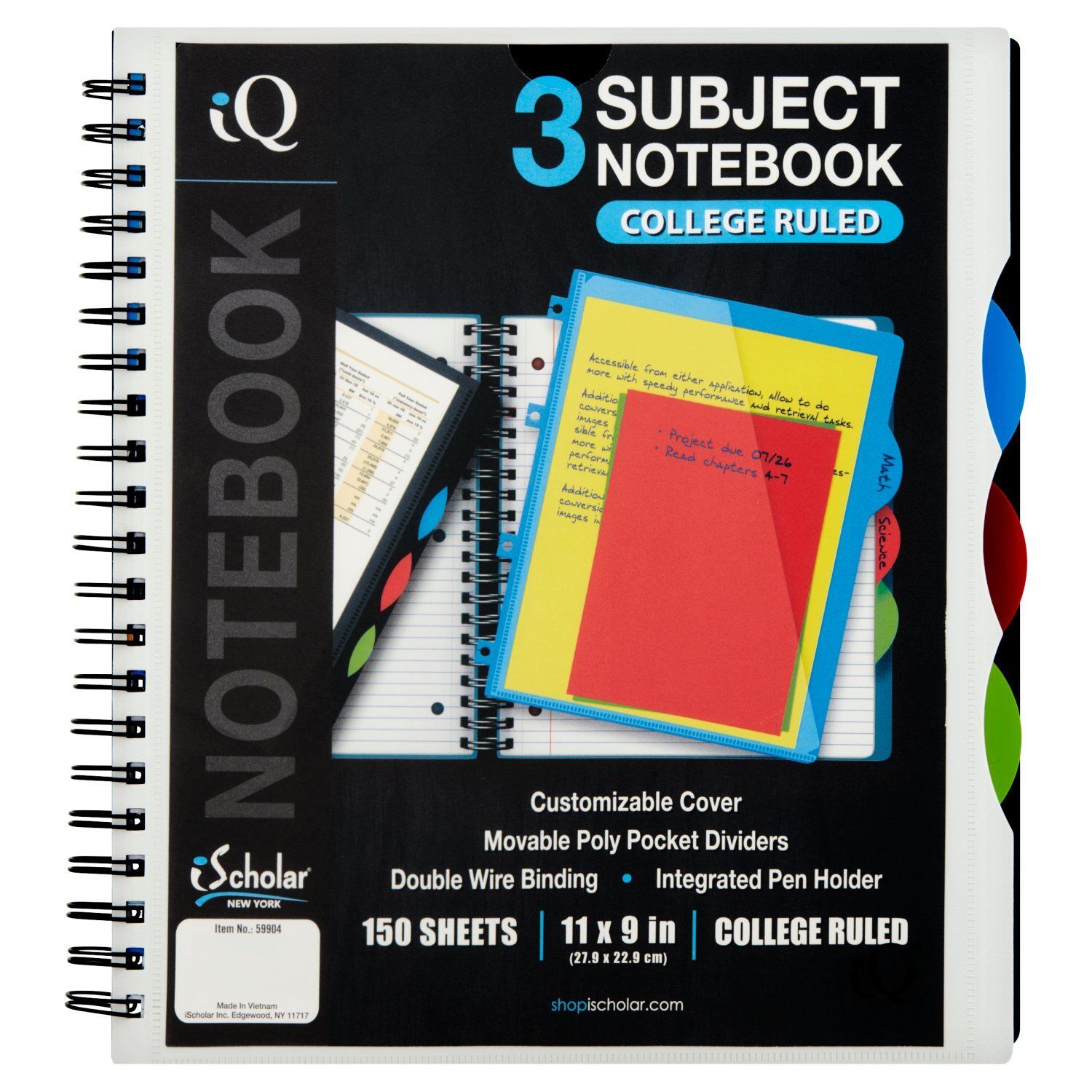 iScholar New York 3 Subject College Ruled Notebook, 150 sheets