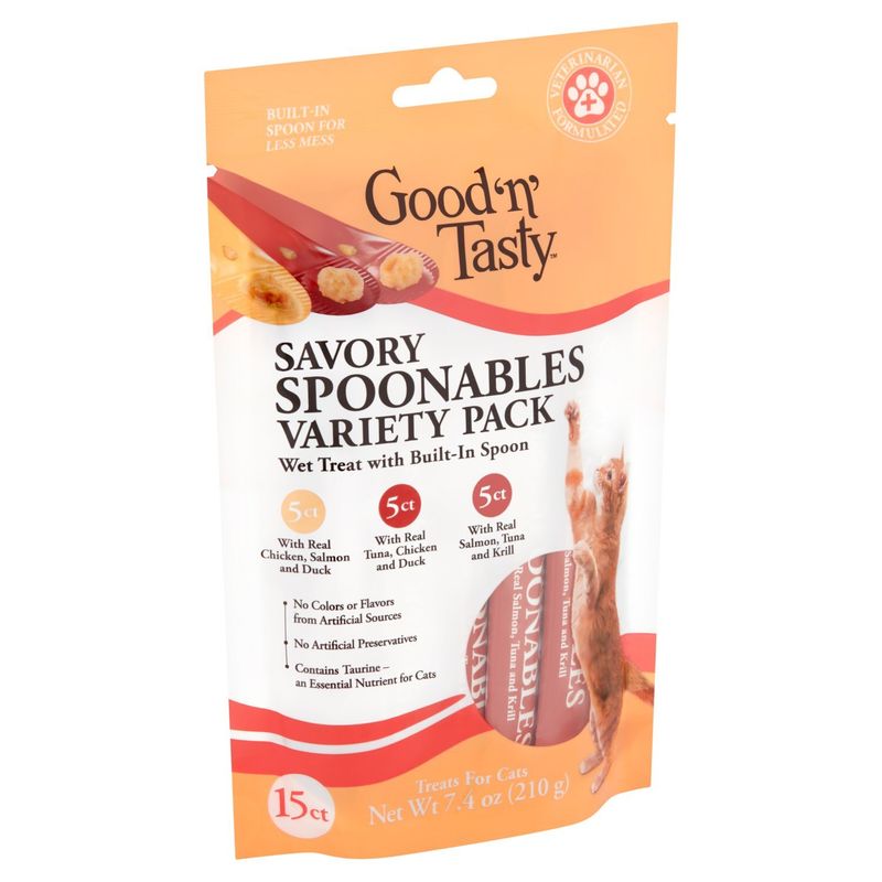 Good 'n' Tasty Savory Spoonables Treats for Cats Variety Pack, 15 count, 7.4 oz