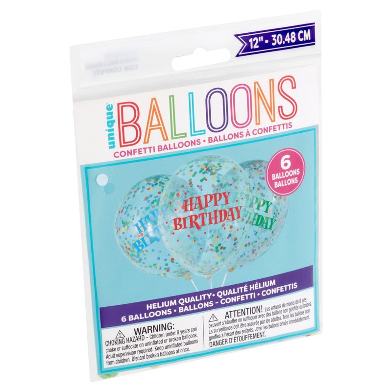 Unique Happy Birthday Confetti  Balloons, 6 count