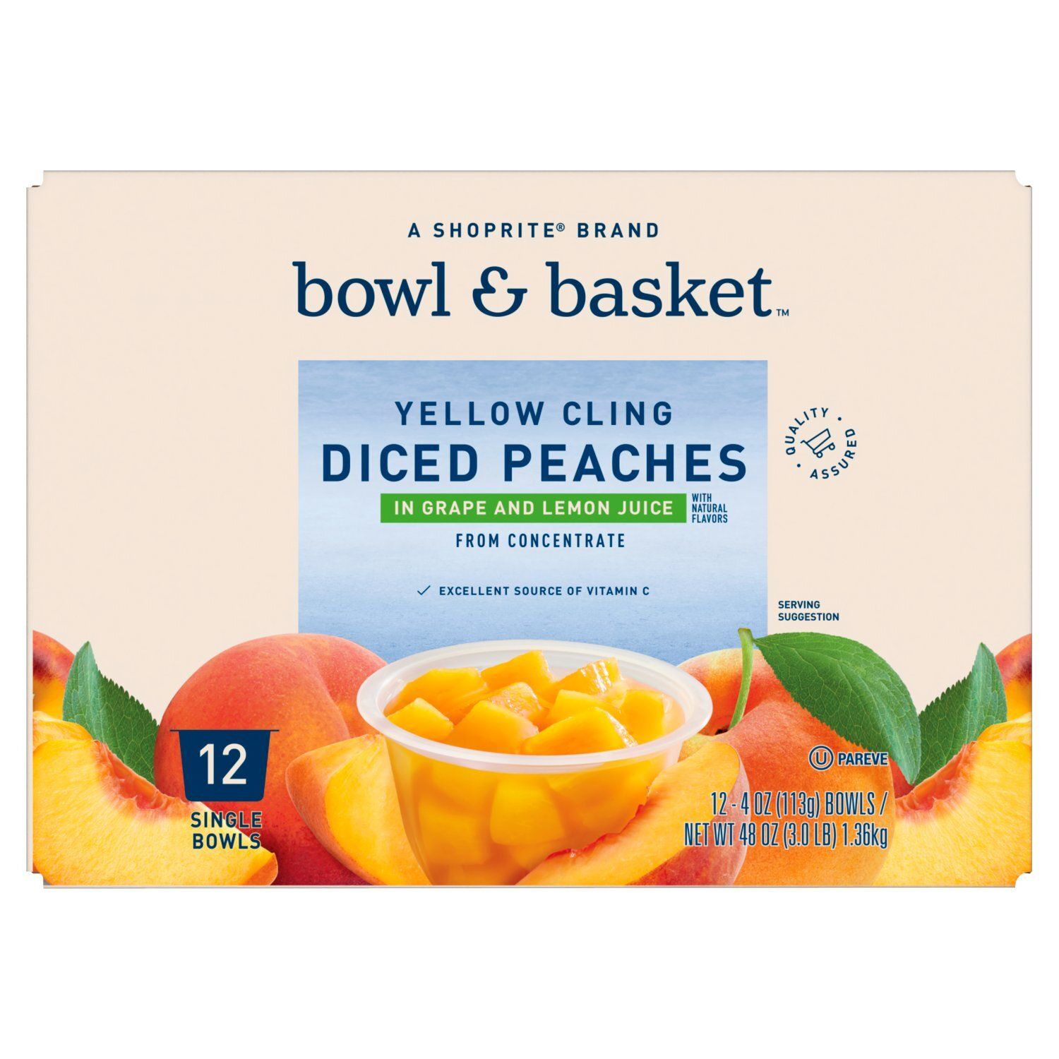 Bowl &amp; Basket Yellow Cling Diced Peaches in Grape and Lemon Juice, 4 oz, 12 count