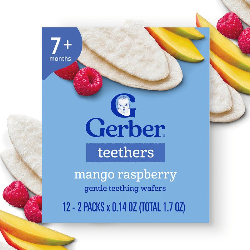 Gerber Teethers Mango Raspberry Gentle Teething Wafers Baby Food, 7+ months, 12 count, 1.7 oz
