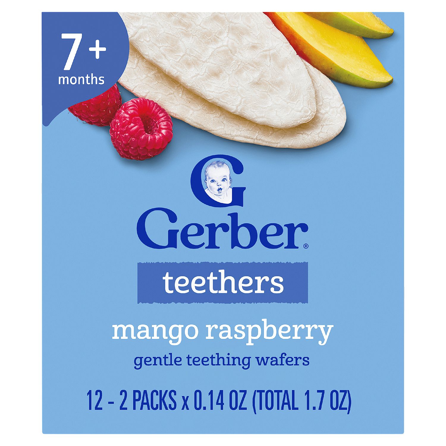Gerber Teethers Mango Raspberry Gentle Teething Wafers Baby Food, 7+ months, 12 count, 1.7 oz