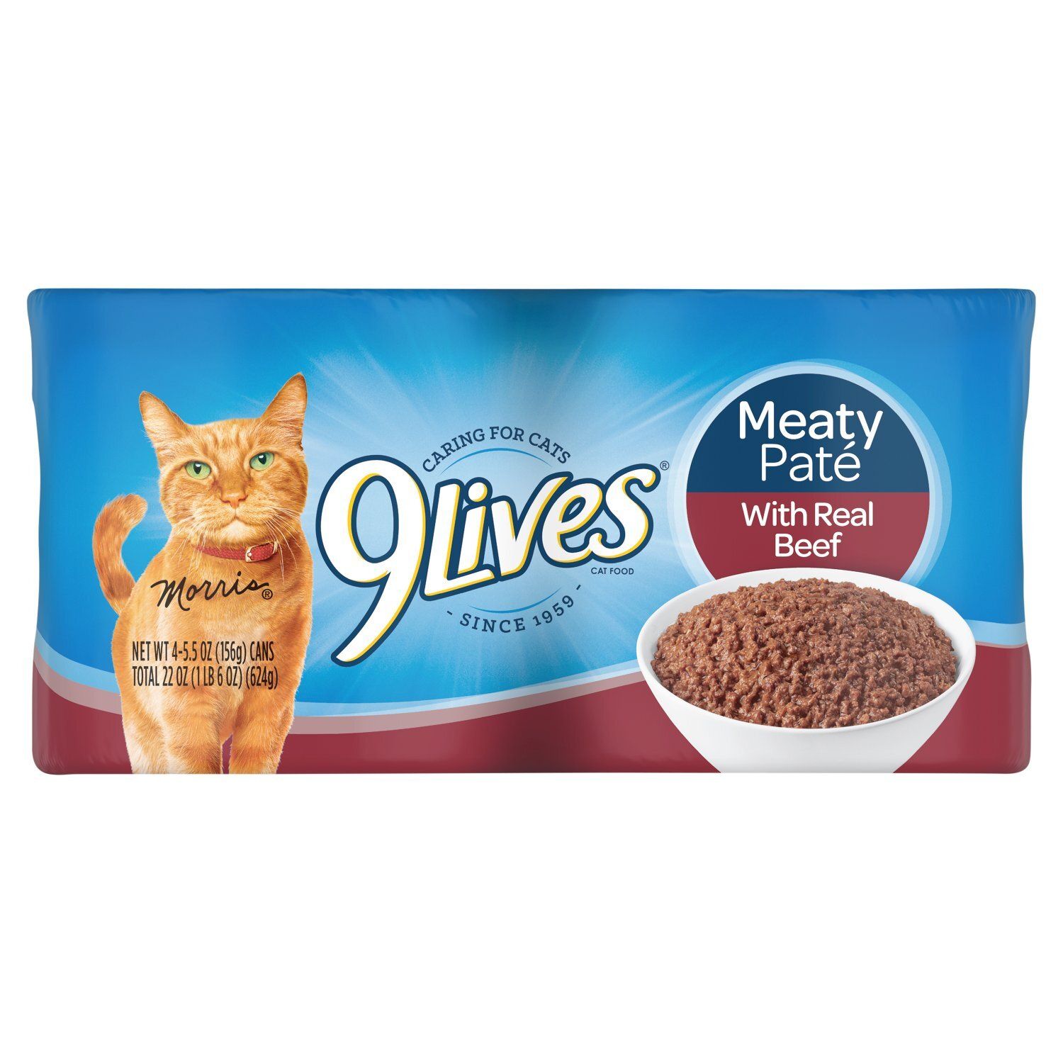 9Lives Meaty Paté with Real Beef Cat Food, 5.5 oz, 4 count