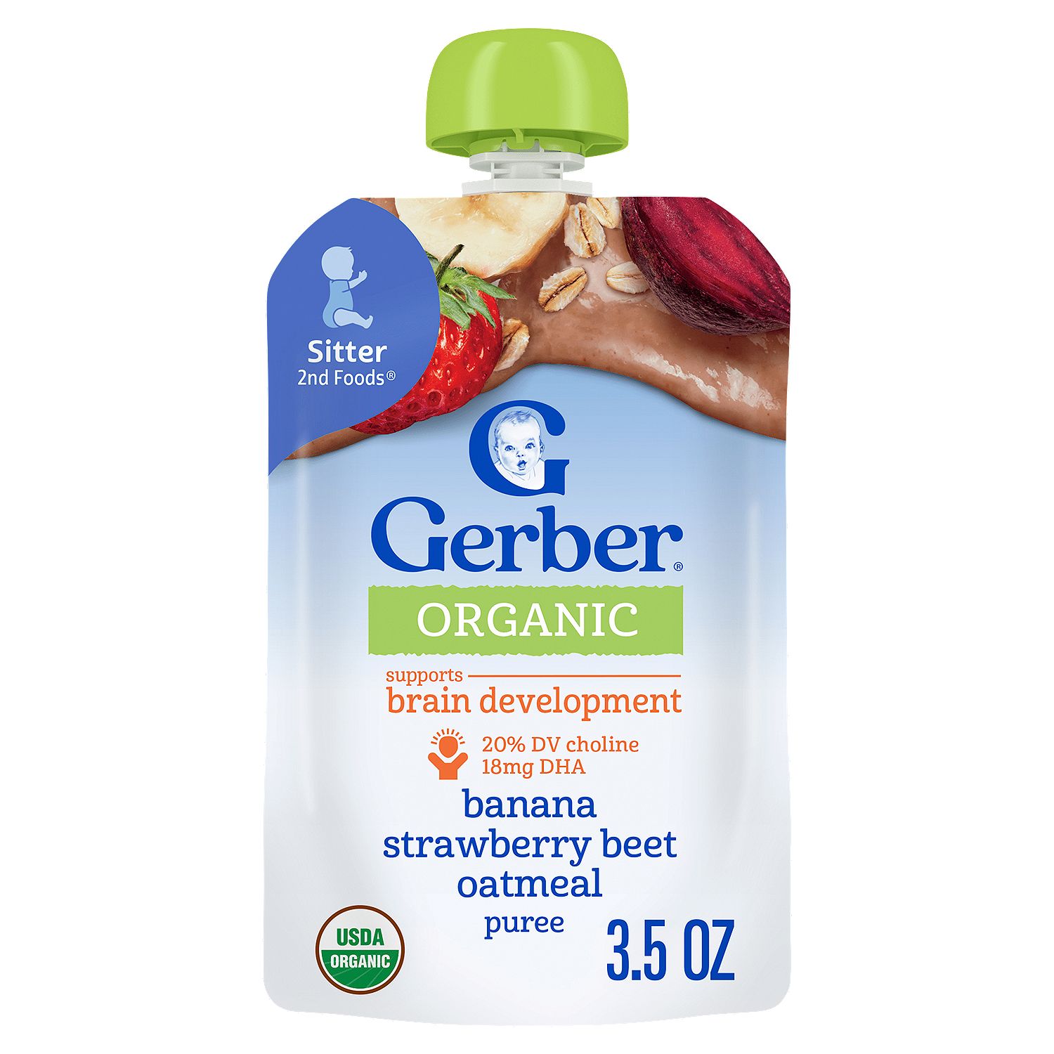 Gerber 2nd Foods Organic Banana Strawberry Beet Oatmeal Puree Baby Food, Sitter, 3.5 oz