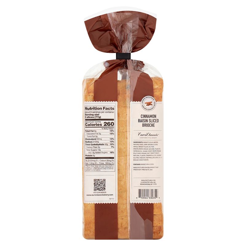 Euro Classic Cinnamon Raisin Sliced Brioche, 17.6 oz