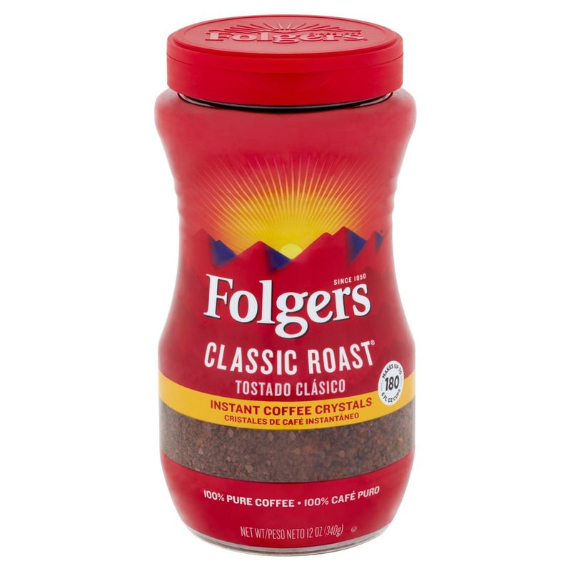 Folgers Classic Roast Instant Coffee Crystals, 12 oz