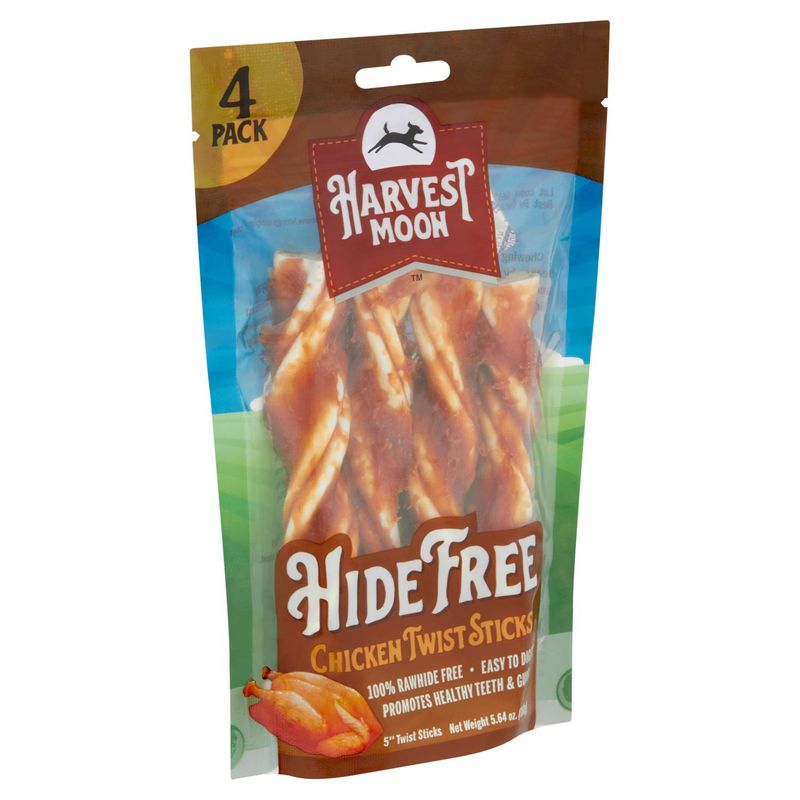 Harvest Moon 5" Hide Free Chicken Twist Sticks Dog Chews, 4 count, 5.64 oz