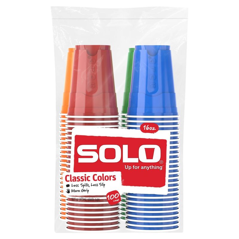 Solo Up for Anything 16 fl oz Classic Colors Plastic Cups, 100 count
