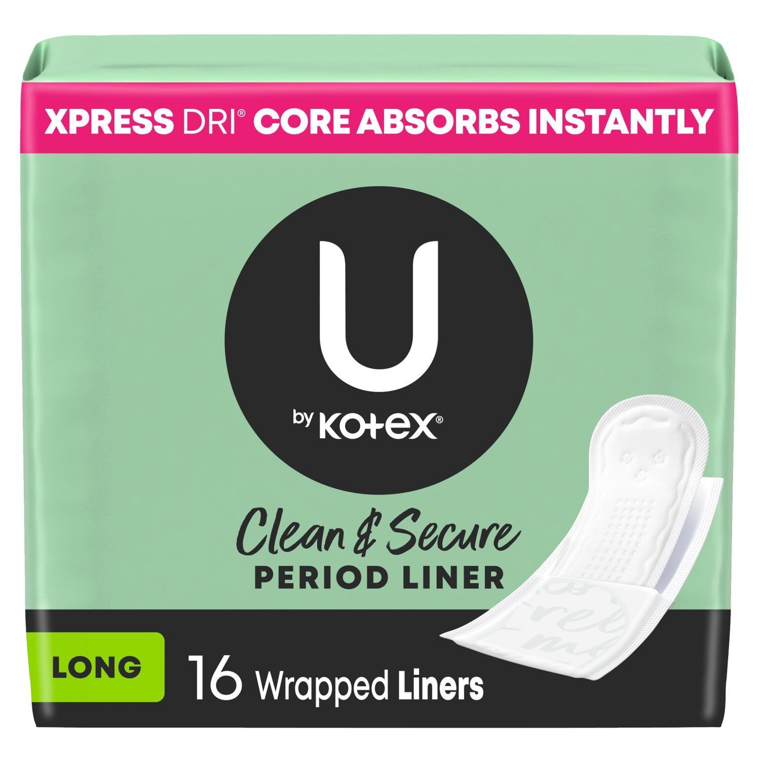 U by Kotex Clean &amp; Secure Long Period Liner, 16 count