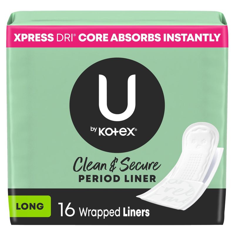 U by Kotex Clean &amp; Secure Long Period Liner, 16 count