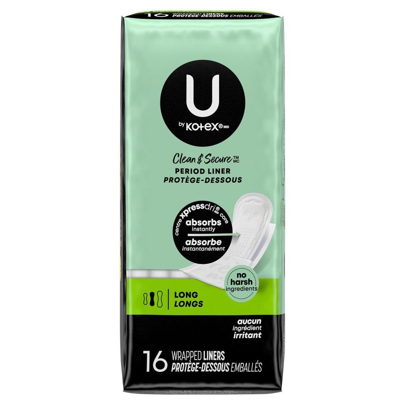 U by Kotex Clean &amp; Secure Long Period Liner, 16 count