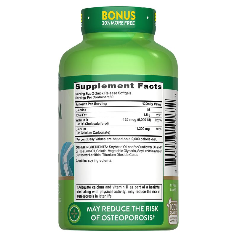 Nature's Truth Absorbable Calcium Plus D3 Dietary Supplement, 120 count