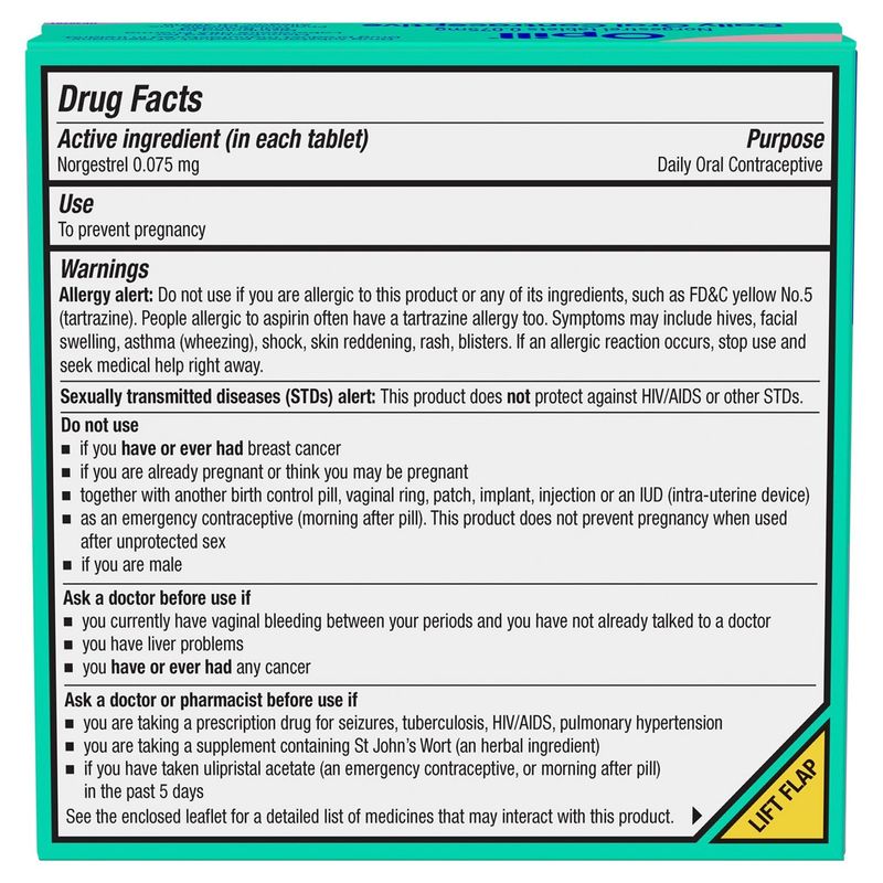 Opill Norgestrel Daily Oral Contraceptive Tablets, 0.075mg, 28 count