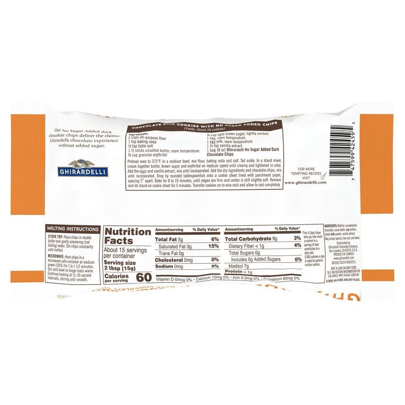 Ghirardelli No Sugar Added Dark Chocolate Chips, 8 oz