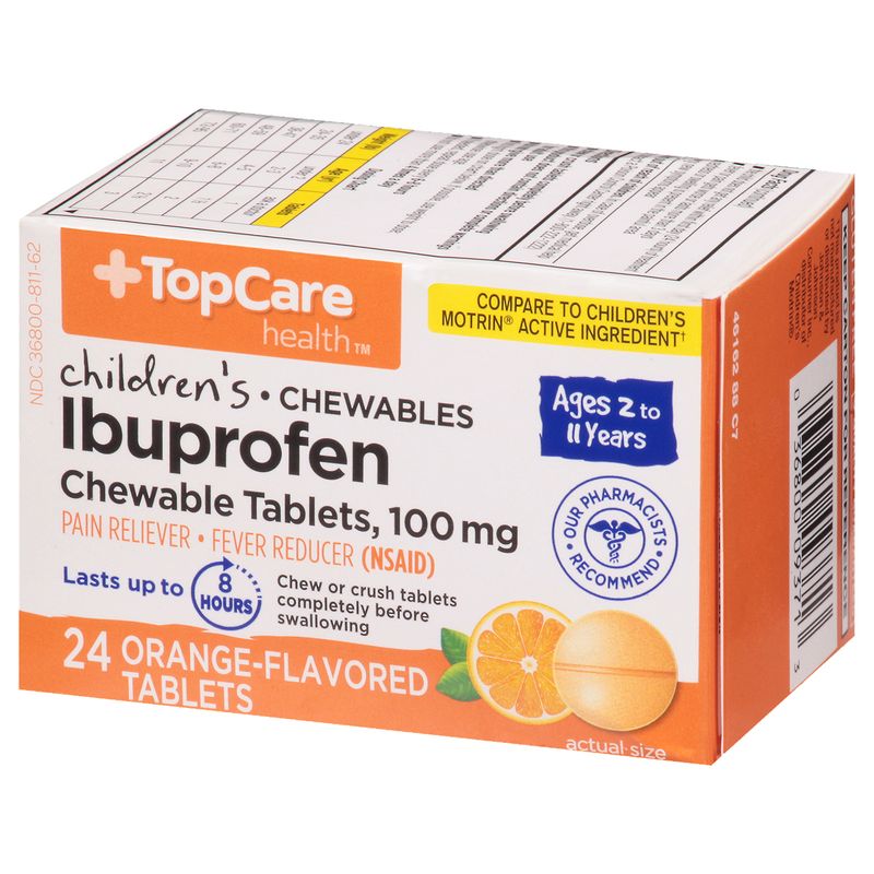 TopCare JR Strength Orange Flavor Chewable Ibuprofen Tabs, 24 each