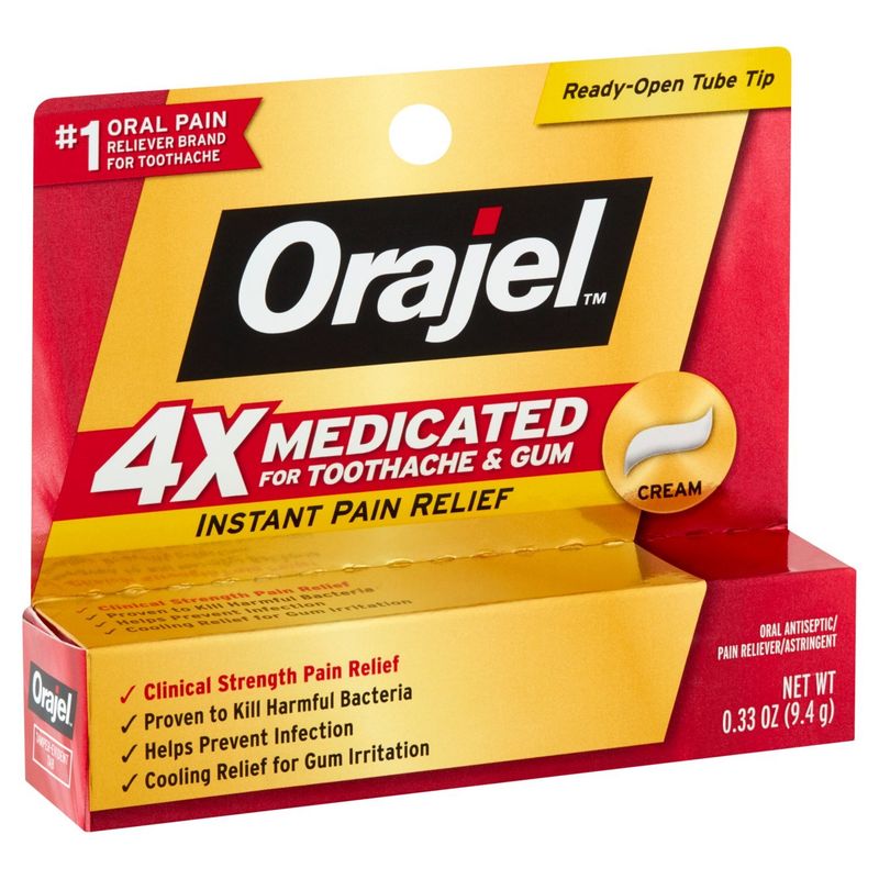 Orajel 4x Medicated for Toothache &amp; Gum Instant Pain Relief Cream, 0.33 oz