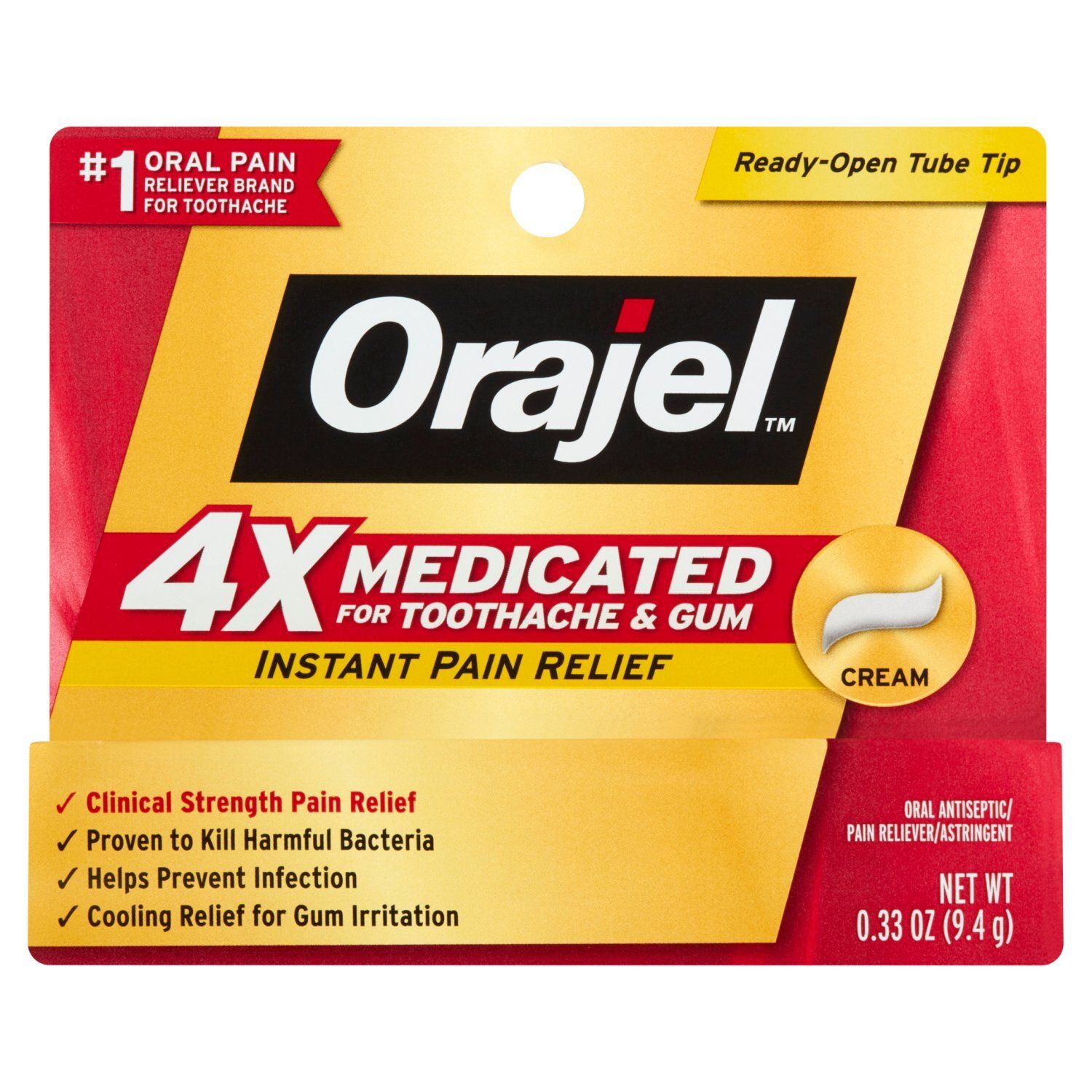 Orajel 4x Medicated for Toothache &amp; Gum Instant Pain Relief Cream, 0.33 oz
