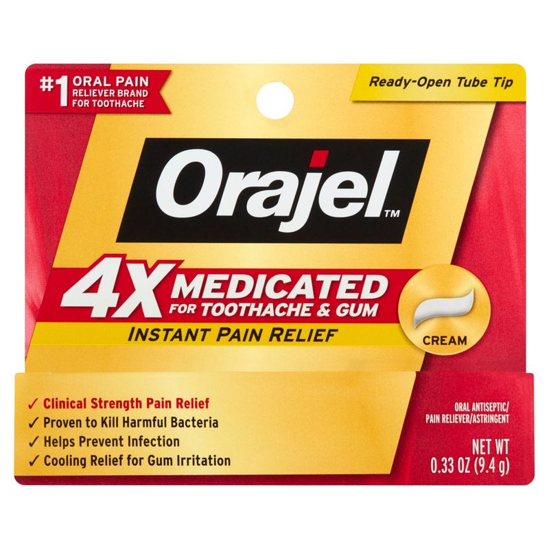 Orajel 4x Medicated for Toothache &amp; Gum Instant Pain Relief Cream, 0.33 oz