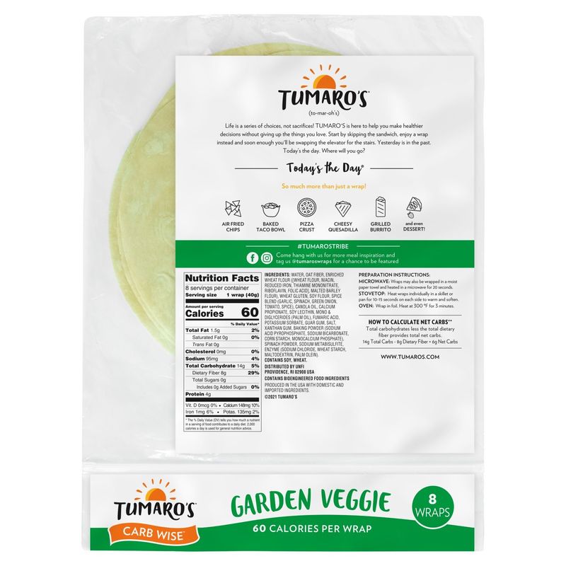 TUMARO'S Carb Wise Garden Veggie Wraps, 8 count, 11.2 oz