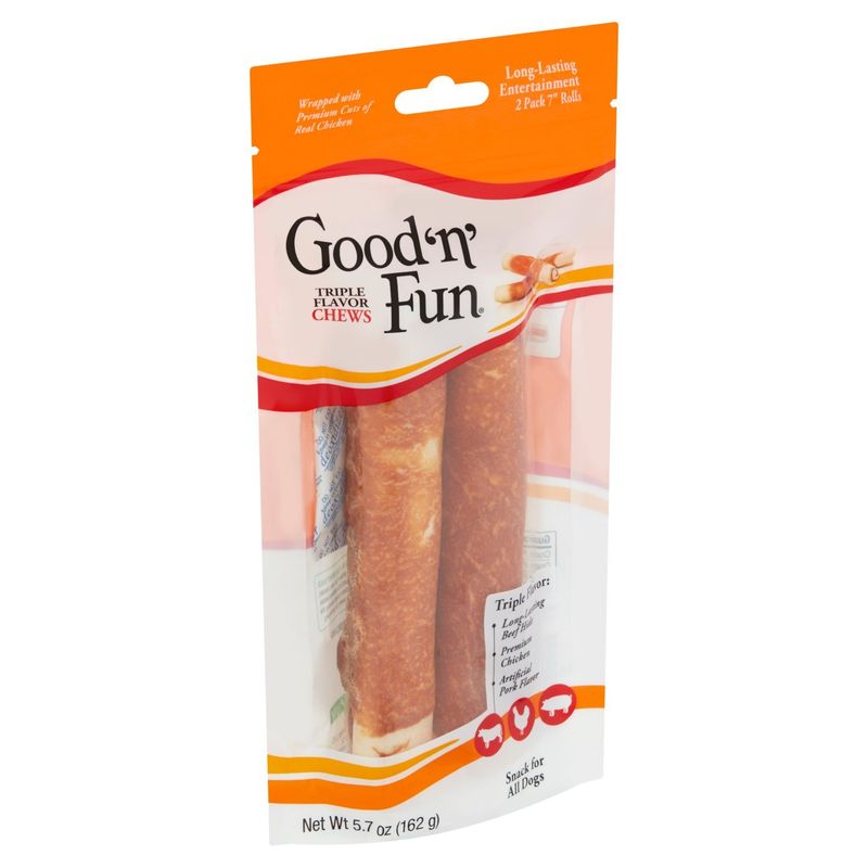 Good 'n' Fun 7" Rolls Triple Flavor Chews Snack for All Dogs, 2 count, 5.7 oz