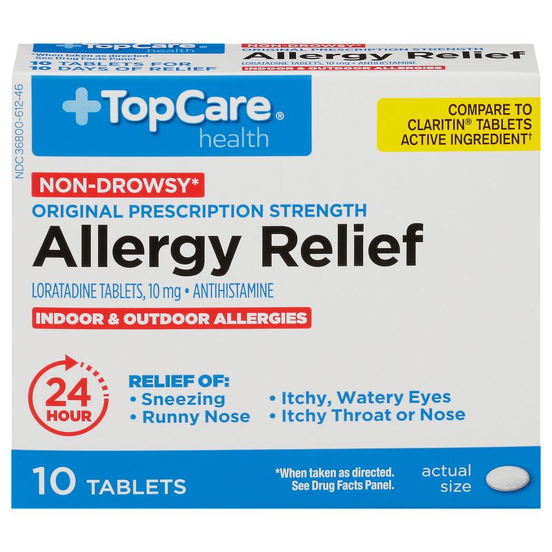 TopCare 24 Hour Allergy Relief Loratadine 10mg Tablets, 10 count