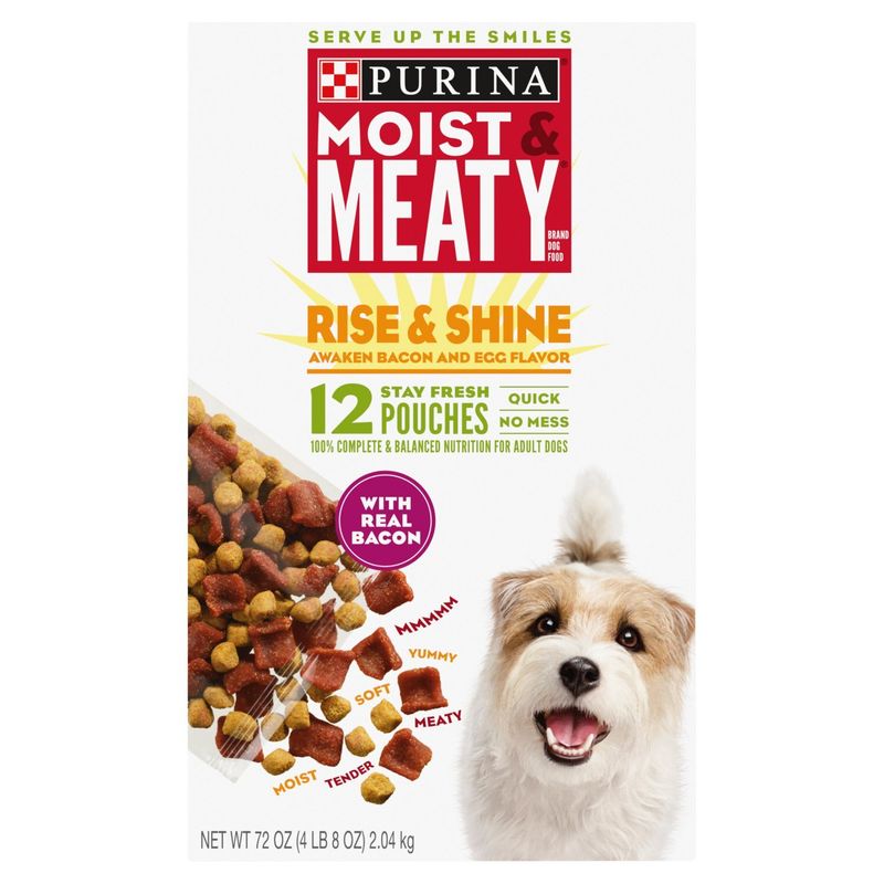 Purina Moist &amp; Meaty Rise &amp; Shine Awaken Bacon and Egg Flavor Dog Food, 12 count, 72 oz