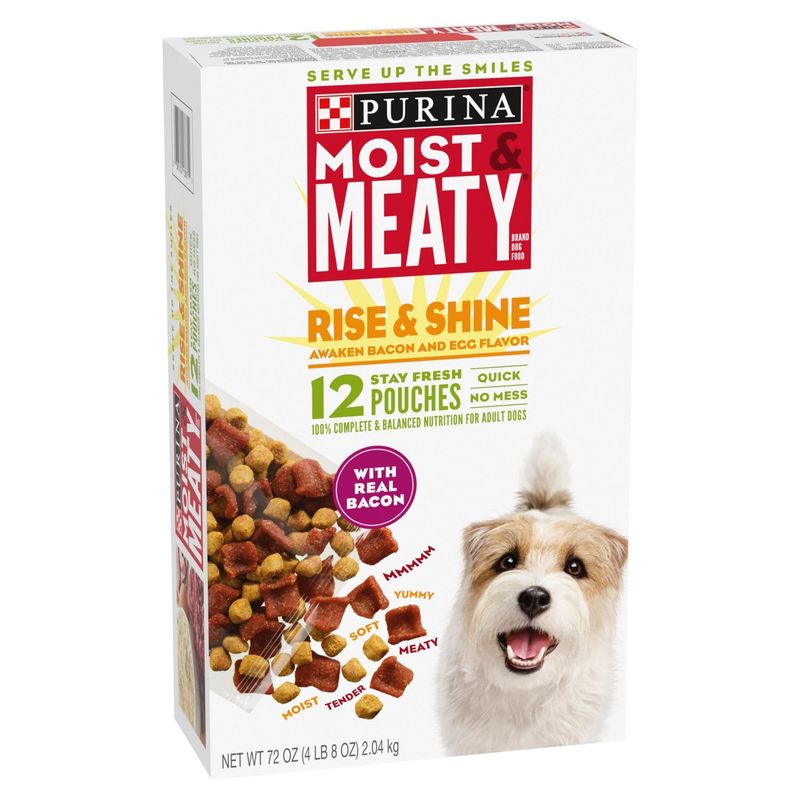 Purina Moist &amp; Meaty Rise &amp; Shine Awaken Bacon and Egg Flavor Dog Food, 12 count, 72 oz