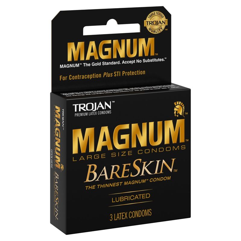 Trojan Magnum Large Size Lubricated Premium Latex Condoms, 3 count