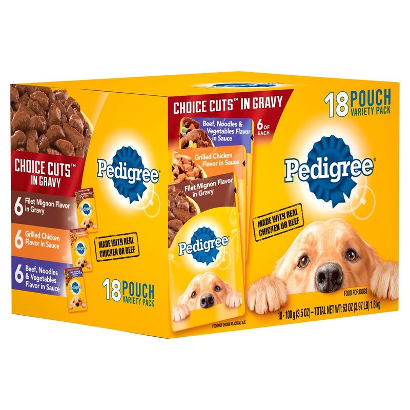 PEDIGREE CHOICE CUTS in Gravy Adult Soft Wet Meaty Dog Food Variety Pack, (18) 3.5 oz. Pouches