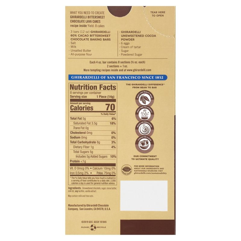 GHIRARDELLI Premium 60% Cacao Bittersweet Chocolate Baking Bar, 4 OZ Bar