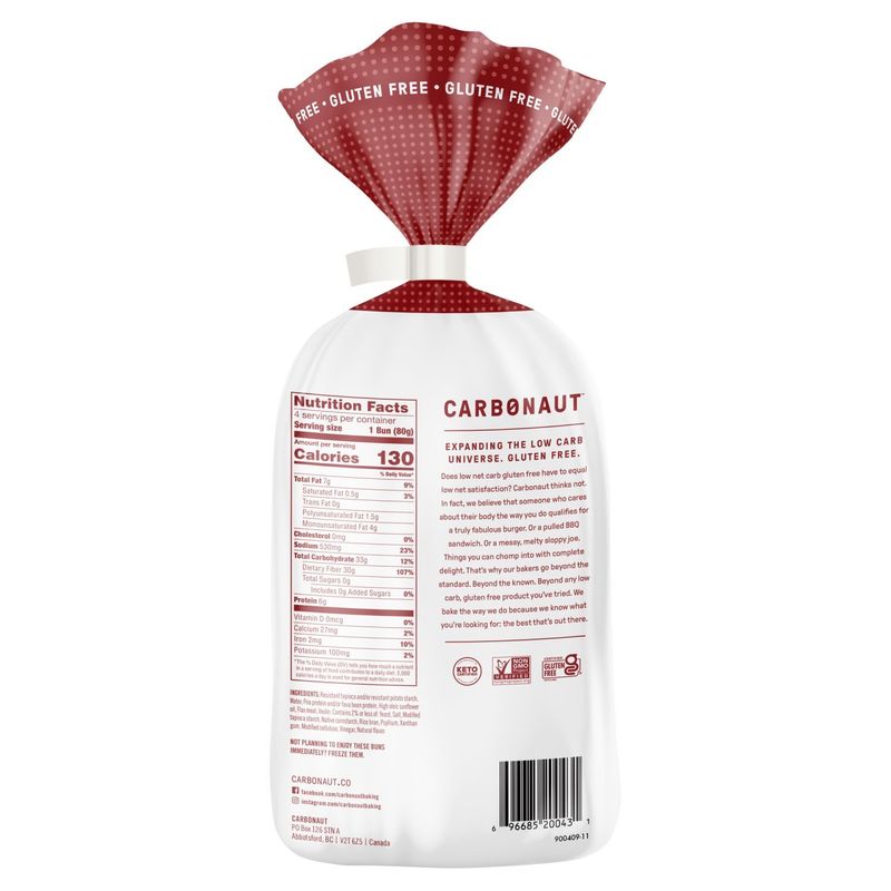 Carbonaut Gluten Free Original Hamburger Buns, 4 count, 11.3 oz