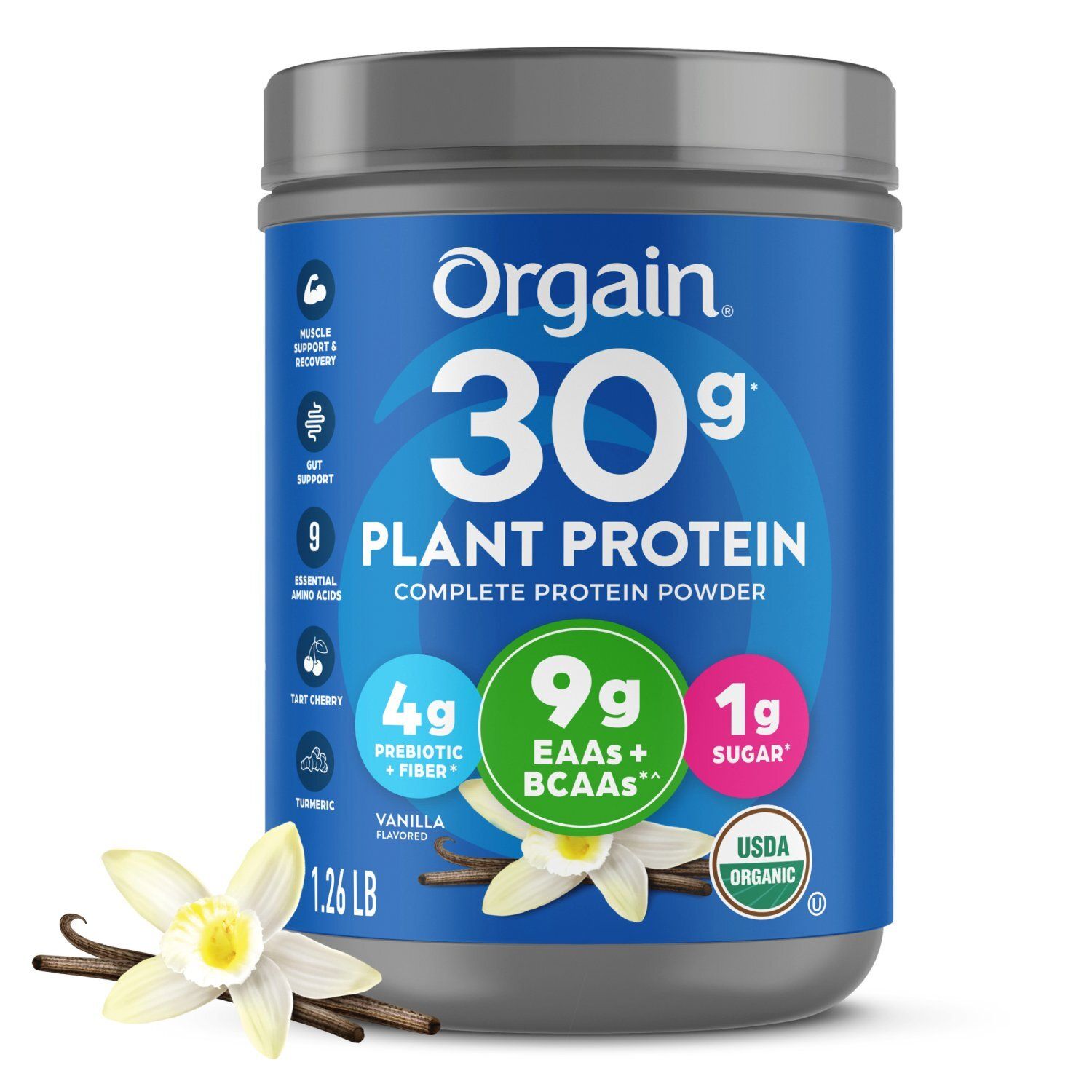 Orgain 30g Plant Protein Vanilla Flavored Complete Protein Powder, 20.2 oz