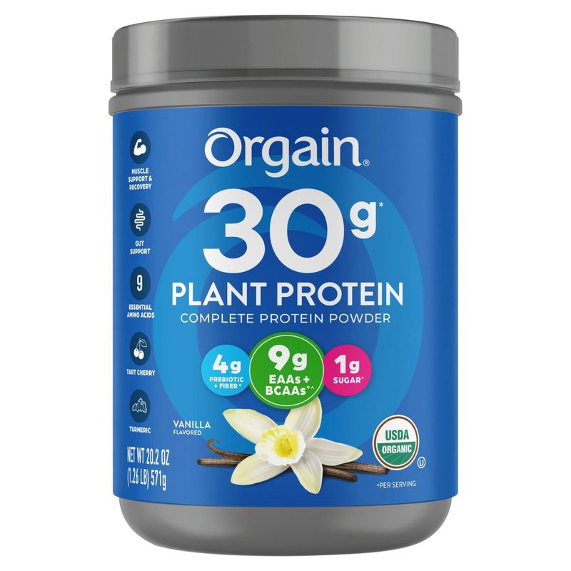 Orgain 30g Plant Protein Vanilla Flavored Complete Protein Powder, 20.2 oz