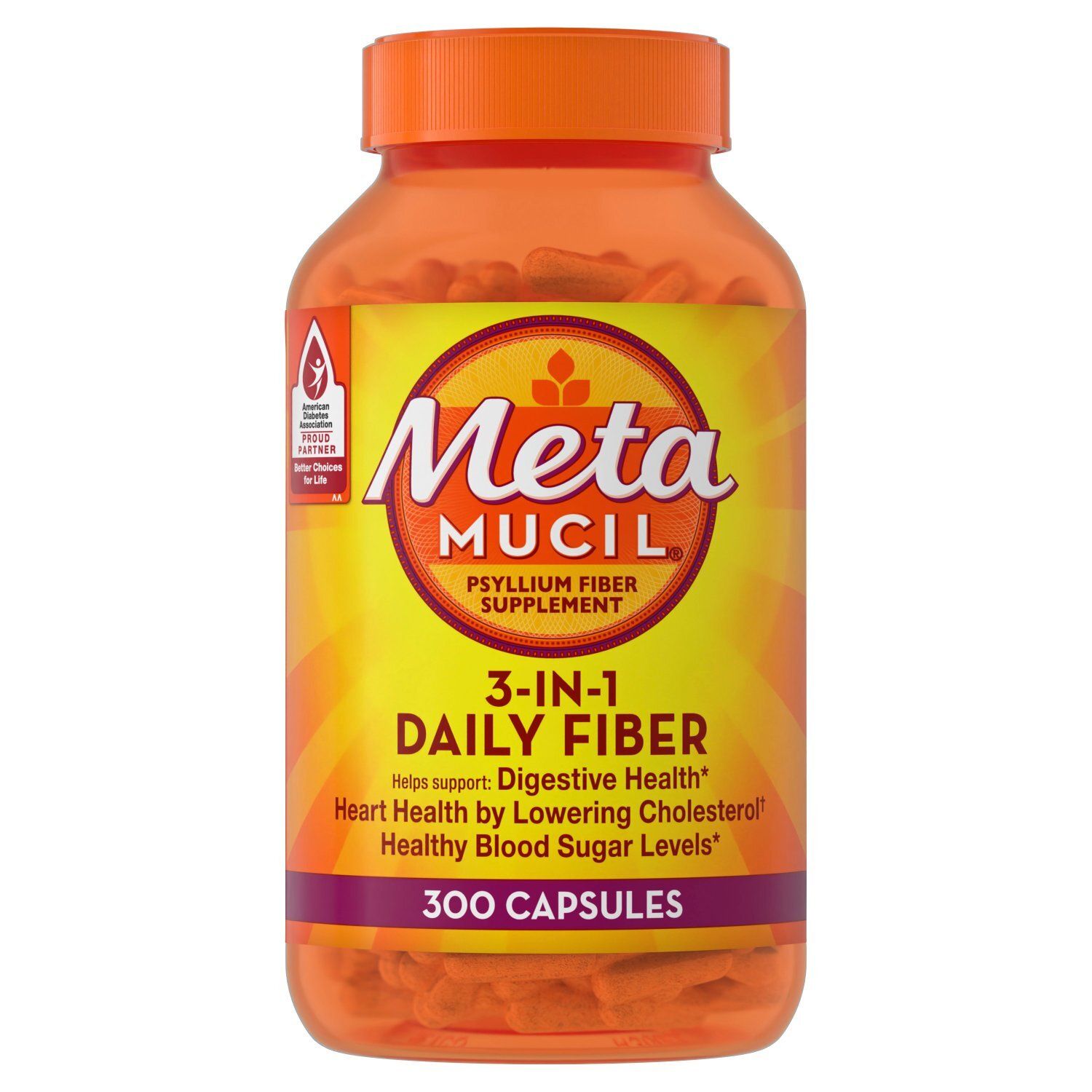 Metamucil 3-in-1 Fiber Capsules, Daily Psyllium Husk  Fiber Supplement, Fiber Capsules for Digestiv