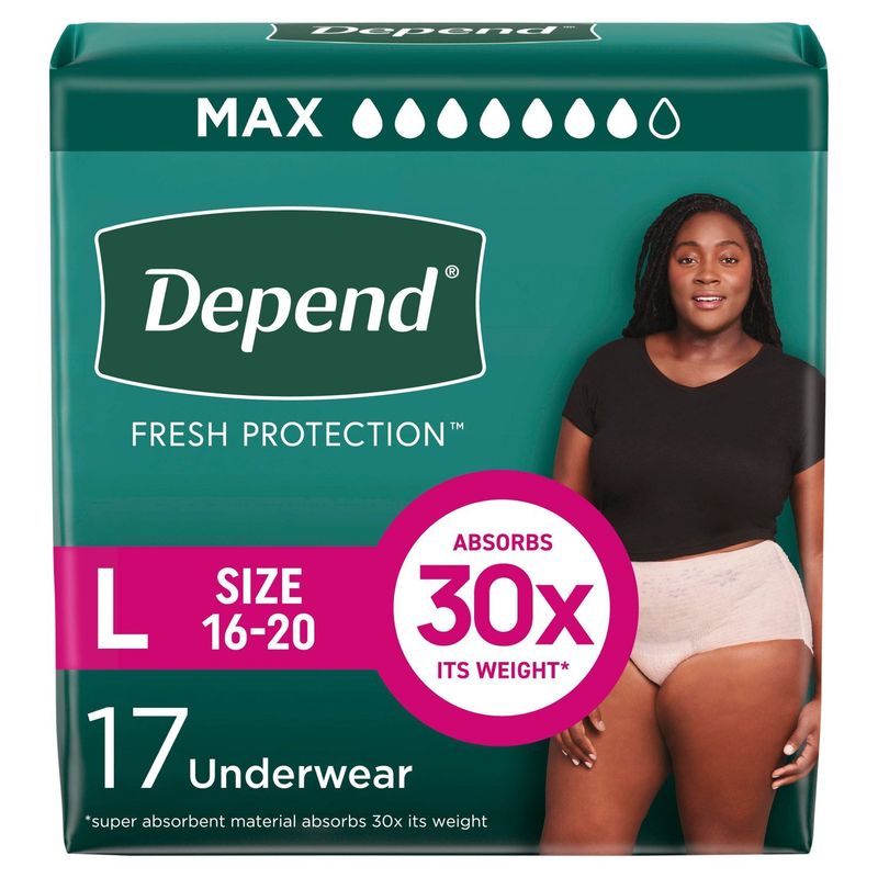 Depend Fresh Protection Maximum Underwear, Size L, 17 count