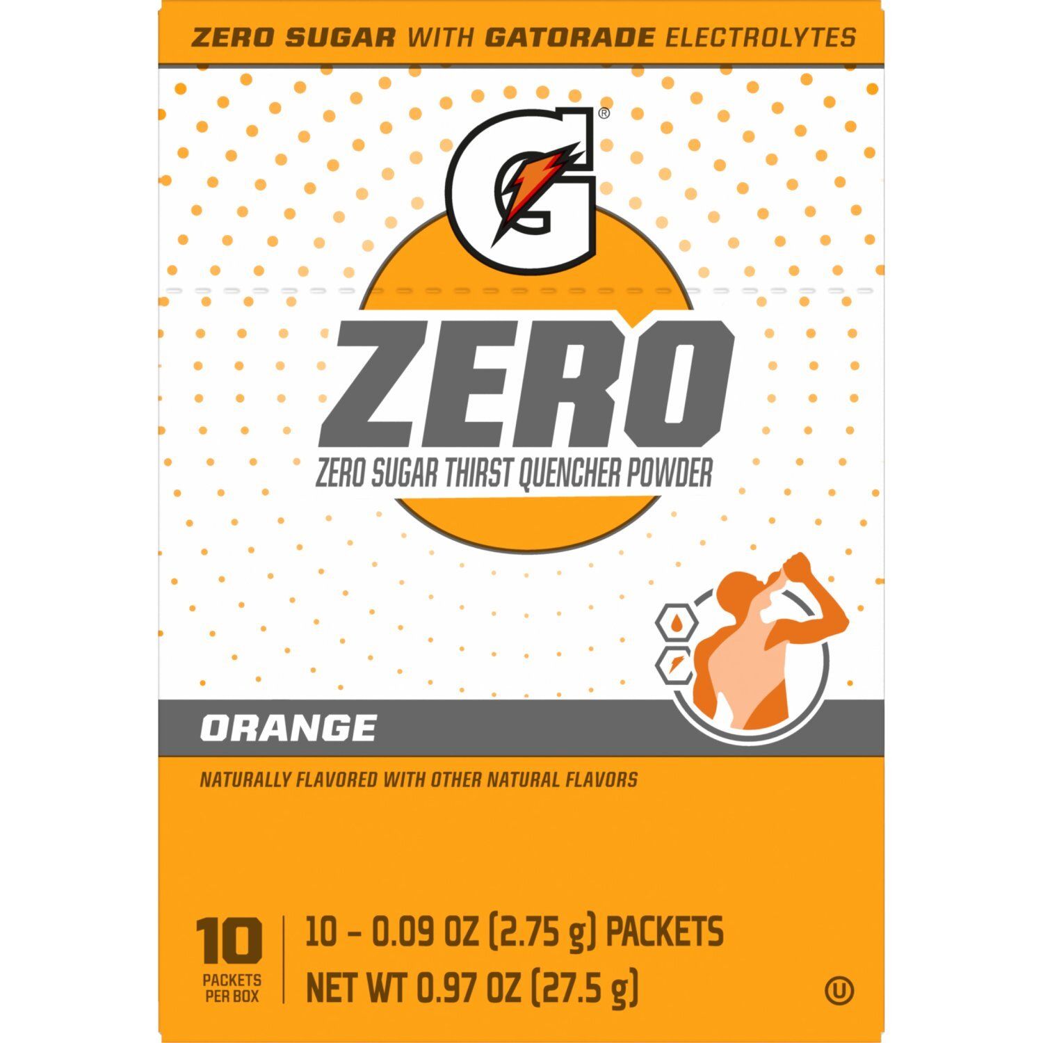 Gatorade Zero Zero Sugar Thirst Quencher Powder Orange 0.09 Oz, 10 Count