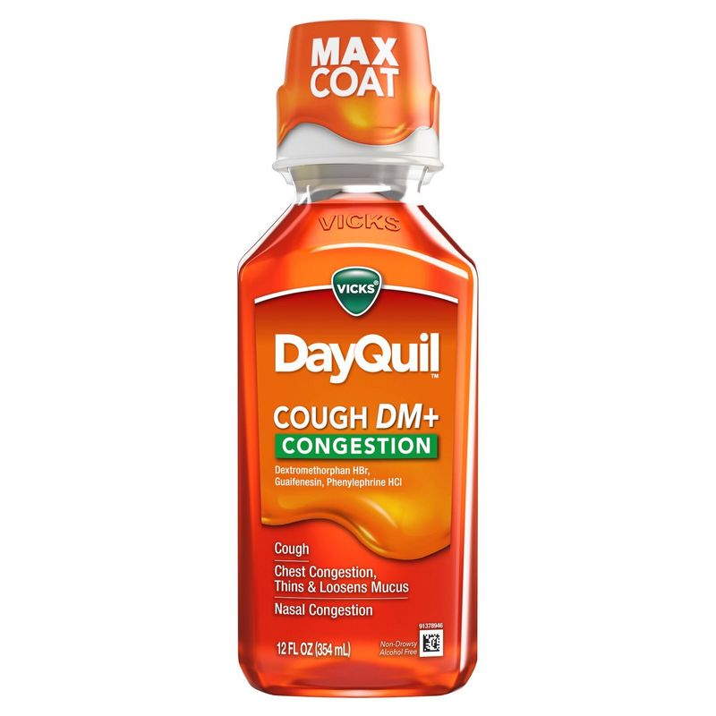 Vicks DayQuil Cough DM+ Congestion Relief Liquid Medicine, Maximum Strength Multi-Symptom Non-Drows