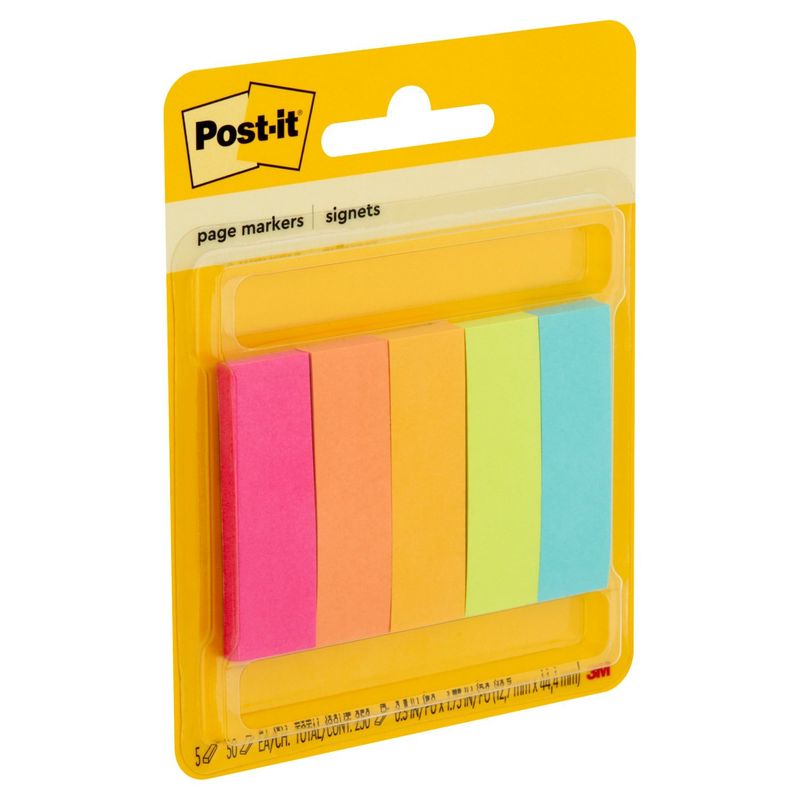 Post-it® Page Markers, Assorted Colors , 1/2 in. x 2 in., 50 Sheets/Pad, 5 Pads/Pack