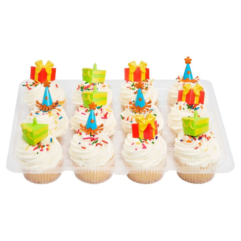 12 Pack Yellow Cupcakes W/ Vanilla Icing &amp; Picks